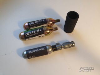 Насос Topeak Micro Airbooster Co2 Pump Presta / Schrader / Dunlopс защитным кожухом + баллон 16г (новый)
